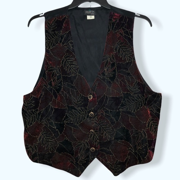Vintage Jackets & Blazers - Fritzi Plus Vintage Autumnal Leaves Vest Sz 22W